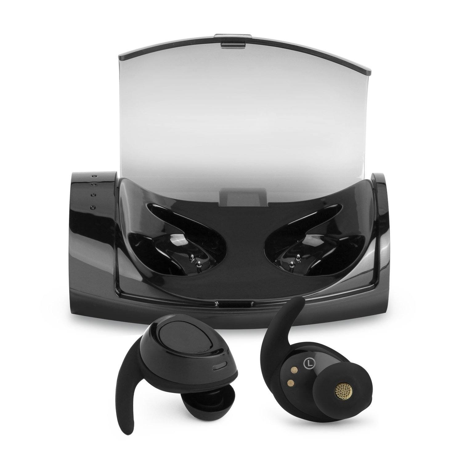 Black Mini Wireless Bluetooth Twins Earbuds Mic True Bass Stereo In-Ear TWS Earphones In-Ear Headphones - Tophatter Daily Deals